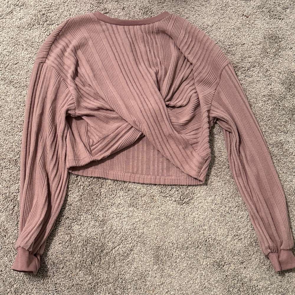 SHEIN Dusty Rose Ribbed Twist-Back Top